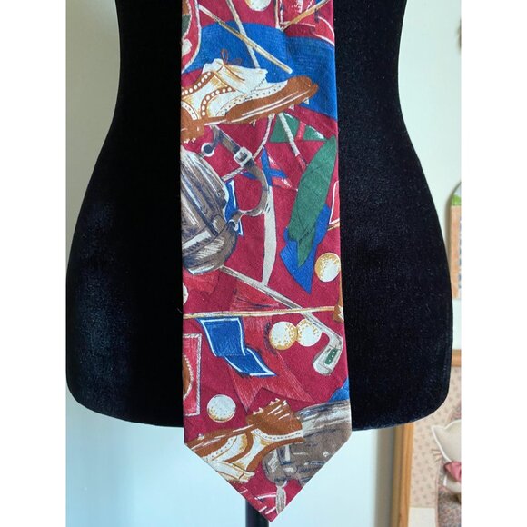 90's VTG Tango by Max Raab golf club & golf motif burgundy necktie - Picture 2 of 3
